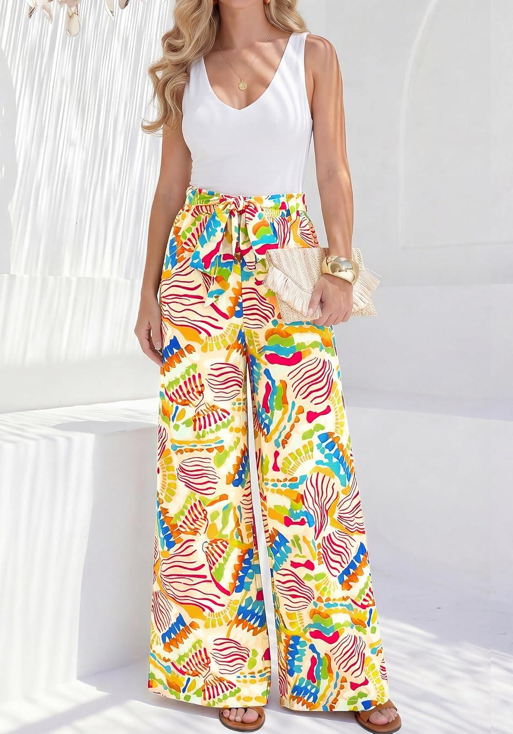 imageBTFBM Two Piece Sets For Women Summer 2026 Spring Outfits Casual Sleeveless Wide Leg Pants Sets Beach Vacation ClothesFloral Multicolored