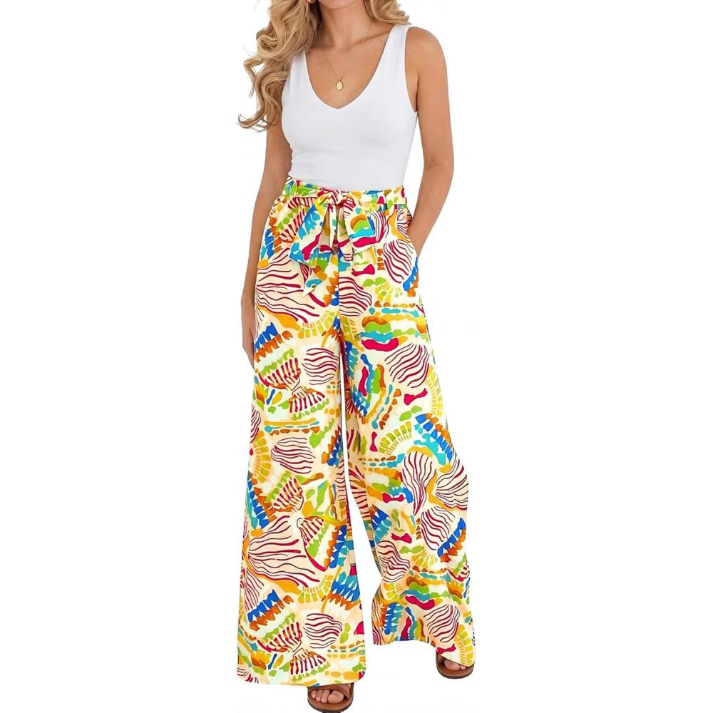 imageBTFBM Two Piece Sets For Women Summer 2026 Spring Outfits Casual Sleeveless Wide Leg Pants Sets Beach Vacation ClothesFloral Multicolored