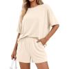 imageBTFBM 2 Piece Lounge Sets For Women 2026 Summer Airport Travel Vacation Outfits Loose Matching Clothing Spring Short SetBeige