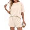 imageBTFBM 2 Piece Lounge Sets For Women 2026 Summer Airport Travel Vacation Outfits Loose Matching Clothing Spring Short SetBeige
