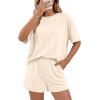 imageBTFBM 2 Piece Lounge Sets For Women 2026 Summer Airport Travel Vacation Outfits Loose Matching Clothing Spring Short SetBeige