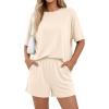 imageBTFBM 2 Piece Lounge Sets For Women 2026 Summer Airport Travel Vacation Outfits Loose Matching Clothing Spring Short SetBeige
