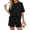 imageBTFBM 2 Piece Lounge Sets For Women 2026 Summer Airport Travel Vacation Outfits Loose Matching Clothing Spring Short SetBlack