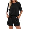 imageBTFBM 2 Piece Lounge Sets For Women 2026 Summer Airport Travel Vacation Outfits Loose Matching Clothing Spring Short SetBlack