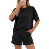 imageBTFBM 2 Piece Lounge Sets For Women 2026 Summer Airport Travel Vacation Outfits Loose Matching Clothing Spring Short SetBlack