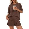 imageBTFBM 2 Piece Lounge Sets For Women 2026 Summer Airport Travel Vacation Outfits Loose Matching Clothing Spring Short SetBrown