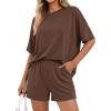 imageBTFBM 2 Piece Lounge Sets For Women 2026 Summer Airport Travel Vacation Outfits Loose Matching Clothing Spring Short SetBrown