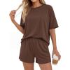 imageBTFBM 2 Piece Lounge Sets For Women 2026 Summer Airport Travel Vacation Outfits Loose Matching Clothing Spring Short SetBrown