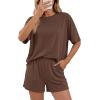 imageBTFBM 2 Piece Lounge Sets For Women 2026 Summer Airport Travel Vacation Outfits Loose Matching Clothing Spring Short SetBrown