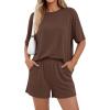 imageBTFBM 2 Piece Lounge Sets For Women 2026 Summer Airport Travel Vacation Outfits Loose Matching Clothing Spring Short SetBrown