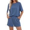 imageBTFBM 2 Piece Lounge Sets For Women 2026 Summer Airport Travel Vacation Outfits Loose Matching Clothing Spring Short SetGrey Blue