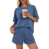 imageBTFBM 2 Piece Lounge Sets For Women 2026 Summer Airport Travel Vacation Outfits Loose Matching Clothing Spring Short SetGrey Blue
