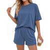 imageBTFBM 2 Piece Lounge Sets For Women 2026 Summer Airport Travel Vacation Outfits Loose Matching Clothing Spring Short SetGrey Blue