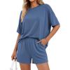imageBTFBM 2 Piece Lounge Sets For Women 2026 Summer Airport Travel Vacation Outfits Loose Matching Clothing Spring Short SetGrey Blue