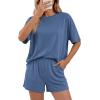 imageBTFBM 2 Piece Lounge Sets For Women 2026 Summer Airport Travel Vacation Outfits Loose Matching Clothing Spring Short SetGrey Blue