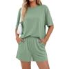 imageBTFBM 2 Piece Lounge Sets For Women 2026 Summer Airport Travel Vacation Outfits Loose Matching Clothing Spring Short SetGrey Green