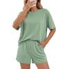 imageBTFBM 2 Piece Lounge Sets For Women 2026 Summer Airport Travel Vacation Outfits Loose Matching Clothing Spring Short SetGrey Green