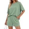imageBTFBM 2 Piece Lounge Sets For Women 2026 Summer Airport Travel Vacation Outfits Loose Matching Clothing Spring Short SetGrey Green