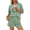 imageBTFBM 2 Piece Lounge Sets For Women 2026 Summer Airport Travel Vacation Outfits Loose Matching Clothing Spring Short SetGrey Green