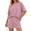 imageBTFBM 2 Piece Lounge Sets For Women 2026 Summer Airport Travel Vacation Outfits Loose Matching Clothing Spring Short SetPink