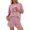 imageBTFBM 2 Piece Lounge Sets For Women 2026 Summer Airport Travel Vacation Outfits Loose Matching Clothing Spring Short SetPink