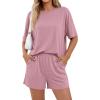 imageBTFBM 2 Piece Lounge Sets For Women 2026 Summer Airport Travel Vacation Outfits Loose Matching Clothing Spring Short SetPink