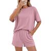 imageBTFBM 2 Piece Lounge Sets For Women 2026 Summer Airport Travel Vacation Outfits Loose Matching Clothing Spring Short SetPink