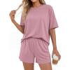 imageBTFBM 2 Piece Lounge Sets For Women 2026 Summer Airport Travel Vacation Outfits Loose Matching Clothing Spring Short SetPink
