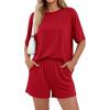 imageBTFBM 2 Piece Lounge Sets For Women 2026 Summer Airport Travel Vacation Outfits Loose Matching Clothing Spring Short SetRed