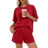 imageBTFBM 2 Piece Lounge Sets For Women 2026 Summer Airport Travel Vacation Outfits Loose Matching Clothing Spring Short SetRed