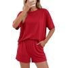 imageBTFBM 2 Piece Lounge Sets For Women 2026 Summer Airport Travel Vacation Outfits Loose Matching Clothing Spring Short SetRed