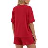 imageBTFBM 2 Piece Lounge Sets For Women 2026 Summer Airport Travel Vacation Outfits Loose Matching Clothing Spring Short SetRed