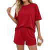 imageBTFBM 2 Piece Lounge Sets For Women 2026 Summer Airport Travel Vacation Outfits Loose Matching Clothing Spring Short SetRed