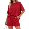 imageBTFBM 2 Piece Lounge Sets For Women 2026 Summer Airport Travel Vacation Outfits Loose Matching Clothing Spring Short SetRed