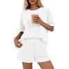 imageBTFBM 2 Piece Lounge Sets For Women 2026 Summer Airport Travel Vacation Outfits Loose Matching Clothing Spring Short SetWhite