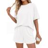 imageBTFBM 2 Piece Lounge Sets For Women 2026 Summer Airport Travel Vacation Outfits Loose Matching Clothing Spring Short SetWhite