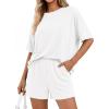 imageBTFBM 2 Piece Lounge Sets For Women 2026 Summer Airport Travel Vacation Outfits Loose Matching Clothing Spring Short SetWhite