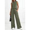 imageBTFBM Two Piece Sets for Women Summer Outfits 2026 Lounge Sets Mock Neck Tops Wide Leg Pants Travel Fashion ClothingArmy Green