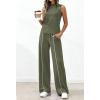 imageBTFBM Two Piece Sets for Women Summer Outfits 2026 Lounge Sets Mock Neck Tops Wide Leg Pants Travel Fashion ClothingArmy Green