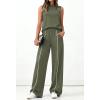 imageBTFBM Two Piece Sets for Women Summer Outfits 2026 Lounge Sets Mock Neck Tops Wide Leg Pants Travel Fashion ClothingArmy Green