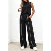 imageBTFBM Two Piece Sets for Women Summer Outfits 2026 Lounge Sets Mock Neck Tops Wide Leg Pants Travel Fashion ClothingBlack