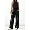imageBTFBM Two Piece Sets for Women Summer Outfits 2026 Lounge Sets Mock Neck Tops Wide Leg Pants Travel Fashion ClothingBlack