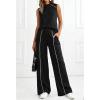 imageBTFBM Two Piece Sets for Women Summer Outfits 2026 Lounge Sets Mock Neck Tops Wide Leg Pants Travel Fashion ClothingBlack