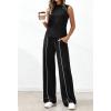 imageBTFBM Two Piece Sets for Women Summer Outfits 2026 Lounge Sets Mock Neck Tops Wide Leg Pants Travel Fashion ClothingBlack
