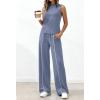 imageBTFBM Two Piece Sets for Women Summer Outfits 2026 Lounge Sets Mock Neck Tops Wide Leg Pants Travel Fashion ClothingGrey Blue