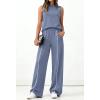 imageBTFBM Two Piece Sets for Women Summer Outfits 2026 Lounge Sets Mock Neck Tops Wide Leg Pants Travel Fashion ClothingGrey Blue