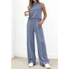 imageBTFBM Two Piece Sets for Women Summer Outfits 2026 Lounge Sets Mock Neck Tops Wide Leg Pants Travel Fashion ClothingGrey Blue