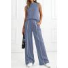 imageBTFBM Two Piece Sets for Women Summer Outfits 2026 Lounge Sets Mock Neck Tops Wide Leg Pants Travel Fashion ClothingGrey Blue