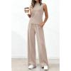 imageBTFBM Two Piece Sets for Women Summer Outfits 2026 Lounge Sets Mock Neck Tops Wide Leg Pants Travel Fashion ClothingKhaki