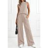 imageBTFBM Two Piece Sets for Women Summer Outfits 2026 Lounge Sets Mock Neck Tops Wide Leg Pants Travel Fashion ClothingKhaki